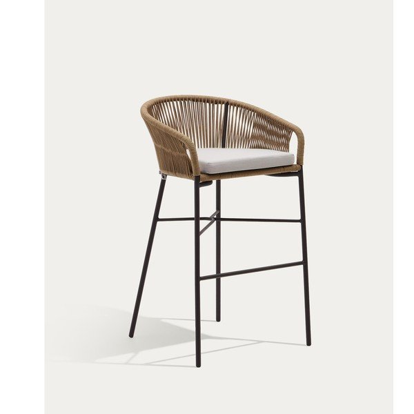Dabīga toņa metāla/polsterēts dārza bāra krēsls Yanet – Kave Home-image-3
