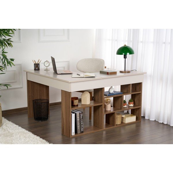 Darba galds ar riekstkoka imitāciju 120x130 cm Vesper – Kalune Design-image-2