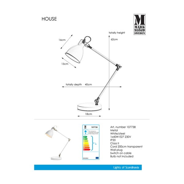 Balta galda lampa Markslöjd House Table White-image-2