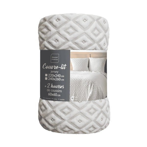 Balts/bēšs trikotāžas gultas pārklāja un spilvendrānas komplekts 240x260 cm Joana – douceur d'intérieur-image-2