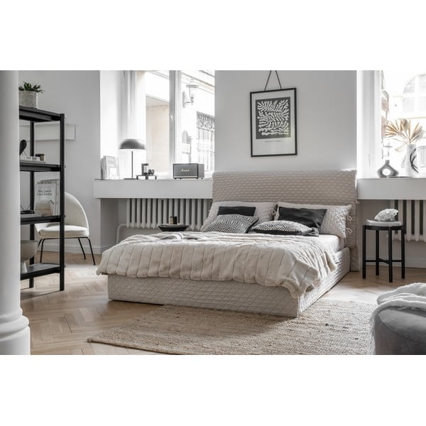 Bēša mīksta divvietīga gulta ar režģi 140x200 cm Sleepy Luna – Miuform-image-1