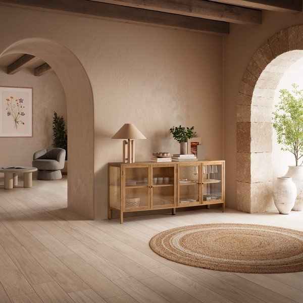 Dabīga toņa vitrīna ar ozolkoka imitāciju 180x80x40 cm Ceci – MOME-image-1