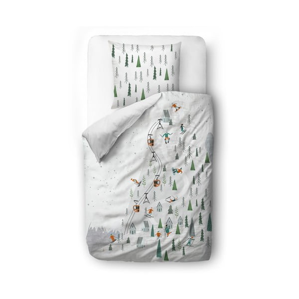 Balta kokvilnas satīna vienvietīga gultas veļa 135x200 cm Ski Slope – Butter Kings