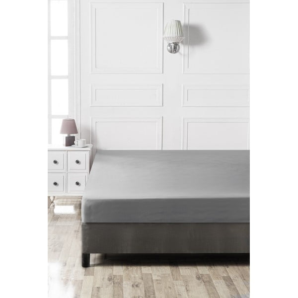 Tumši pelēks kokvilnas palags ar gumiju 140x200 cm – Mijolnir-image-2