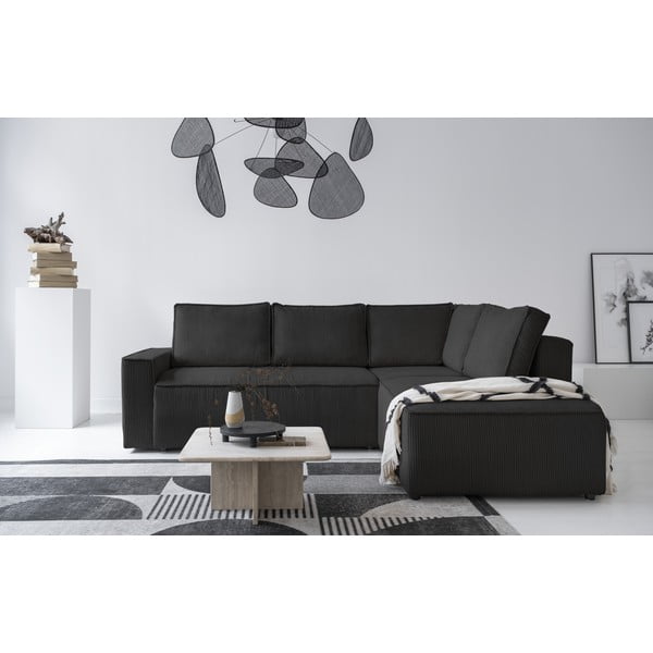 Antracīta pelēks velveta salokāms stūra dīvāns (ar labo stūri) Brave Dave – Miuform-image-1