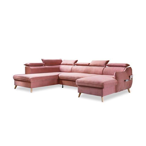 Gaiši rozā samta salokāms stūra dīvāns (ar kreiso stūri/U veida) Sweet Harmony – Miuform