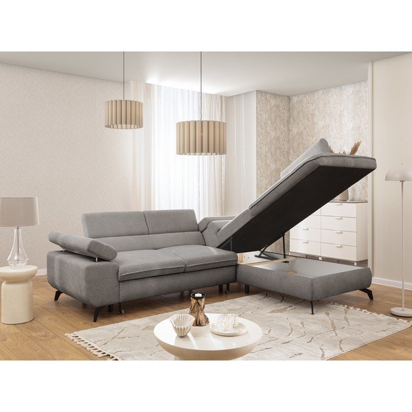 Gaiši pelēks stūra dīvāns no šenila auduma (ar labo stūri/L veida) Marbeya  – Ropez-image-4