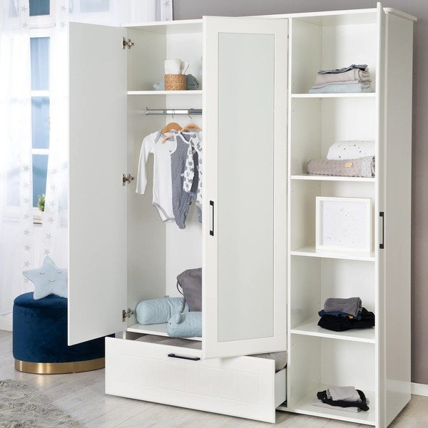 Balts bērnu drēbju skapis ar spoguli 139x190 cm Sylt – Roba-image-1