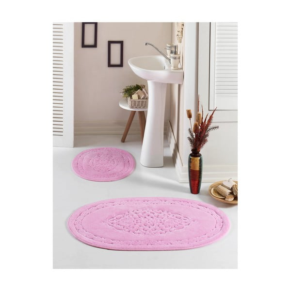 2 rozā ovālu vannas istabas paklājiņu komplekts
