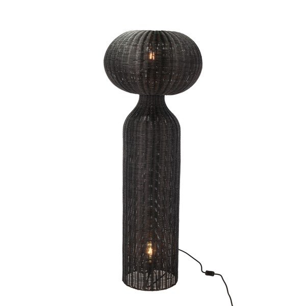 Melna stāvlampa no rotangpalmas (augstums 130 cm) Werna – Villa Collection-image-1