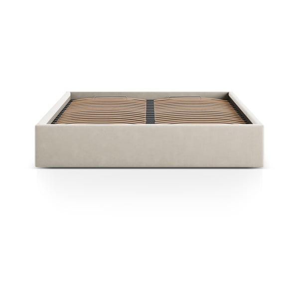 Bēša polsterēta divvietīga gulta ar veļas kasti/bez galvgaļa ar redelēm 140x200 cm Susan – Micadoni -image-2