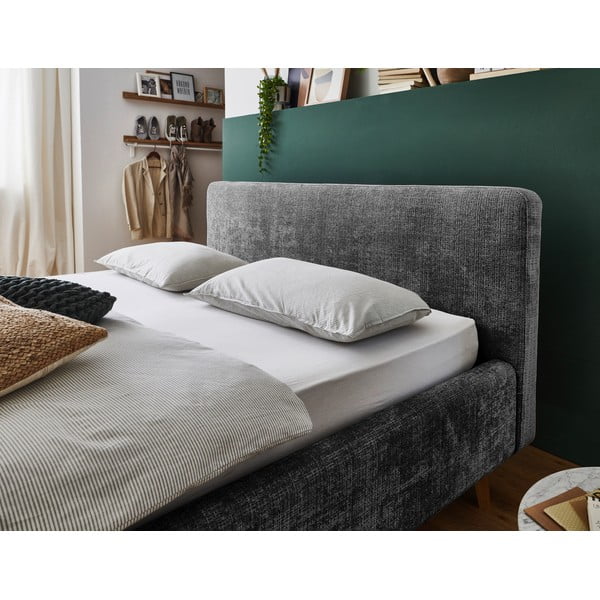 Tumši pelēka polsterēta divvietīga gulta bez režģa 180x200 cm Mattis – Meise Möbel-image-4