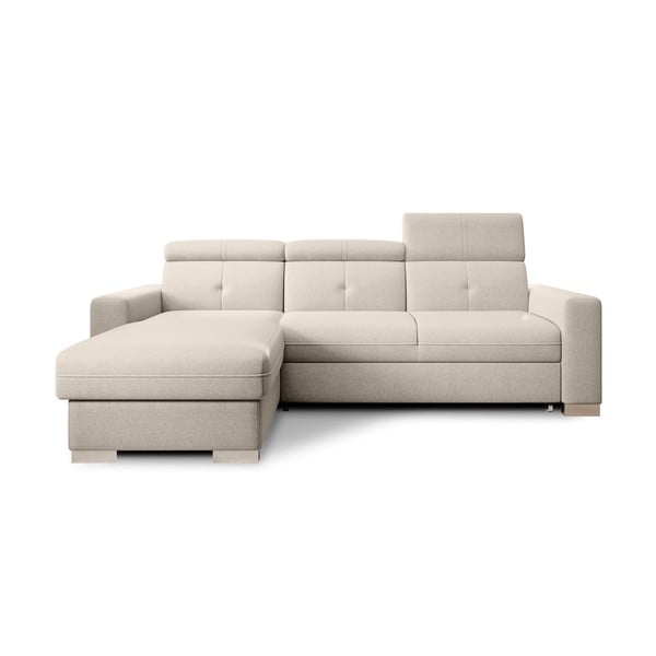 Bēšs salokāms/ar uzglabāšanas vietu stūra dīvāns (ar kreiso stūri/ar zvilni) Fresia – ELTAP