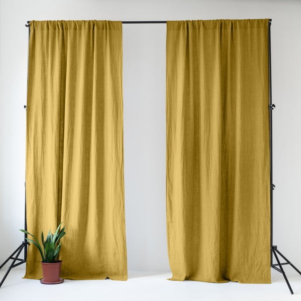 Dzeltens lina aizkars 140x300 cm Lemon Curry – Linen Tales