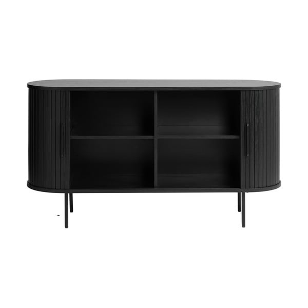 Melna zema kumode ar ozolkoka imitāciju un bīdāmām durvīm 140x76 cm Nola – Unique Furniture-image-4