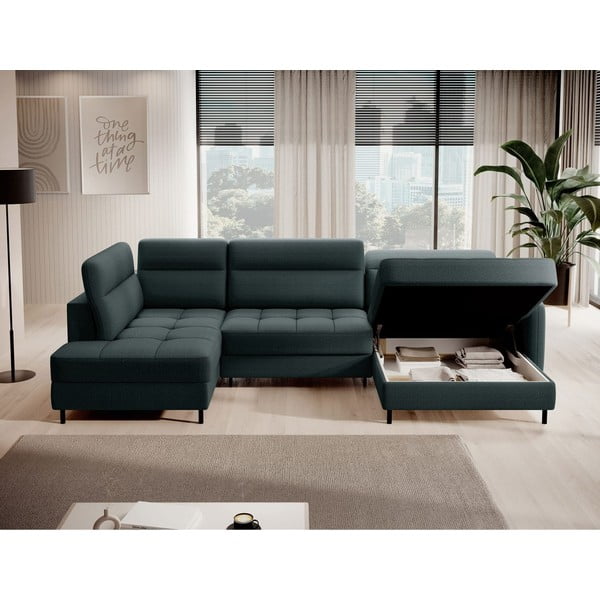 Zaļš samta salokāms/ar uzglabāšanas vietu stūra dīvāns (ar kreiso stūri/U veida) Berrto – ELTAP-image-3