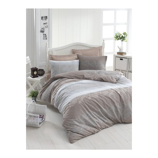Divvietīga gultas pārklājs ar gultas veļu no ranforce kokvilnas Mijolnir Silvia Brown, 200 x 220 cm