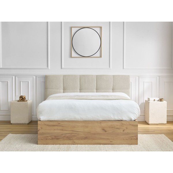 Bēša polsterēta polsterēta/no skaidu plāksnēm divvietīga gulta ar veļas kasti ar redelēm 160x200 cm Kumo – Bobochic Paris-image-4