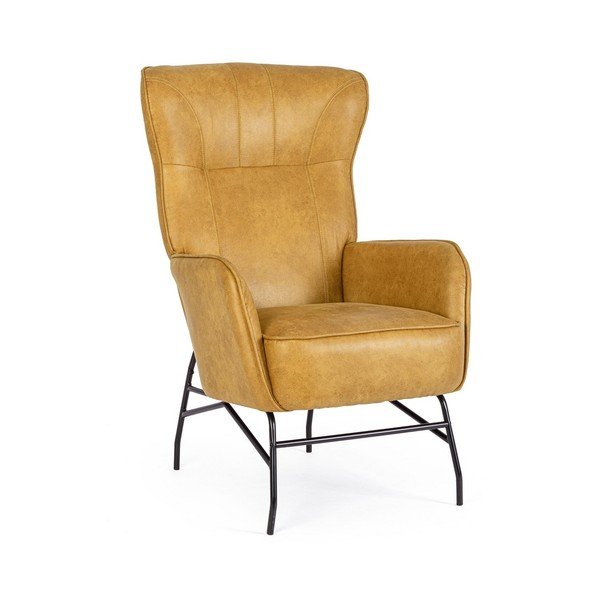 Sinepju dzeltens atpūtas krēsls no ādas imitācijas Nasira – Bizzotto