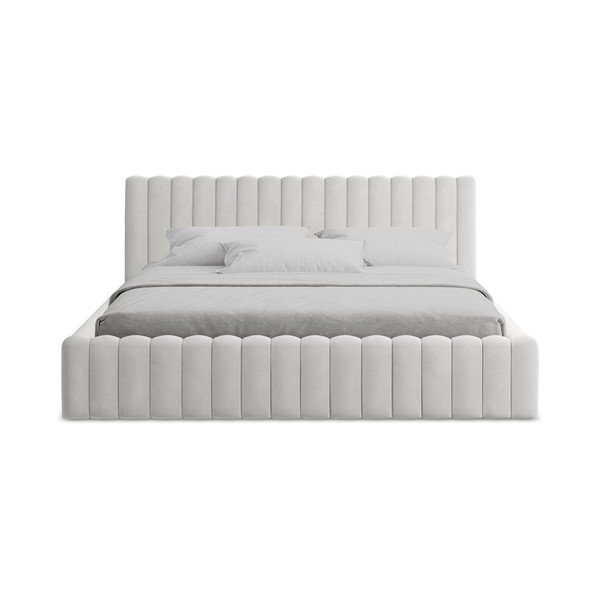 Sudraba krāsas polsterēta divvietīga gulta ar veļas kasti un redelēm 140x200 cm Lemi – Makamii-image-4