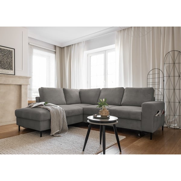 Pelēks velveta salokāms stūra dīvāns (ar kreiso stūri) Lofty Lilly – Miuform-image-4