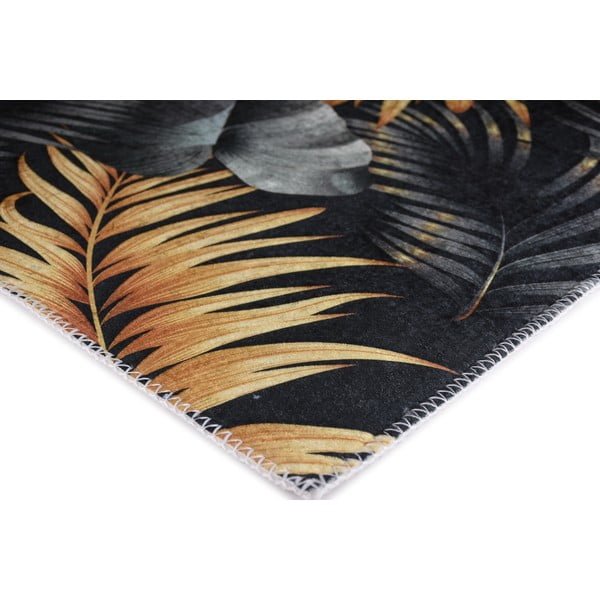Tumši zils/zelta krāsas mazgājams paklājs 120x180 cm Midnight Leaves – Vitaus-image-2