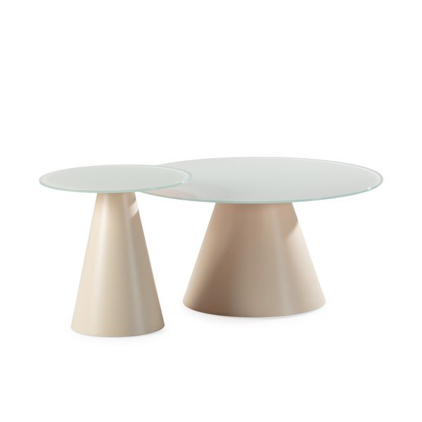 Krēmkrāsas apaļi žurnālgaldiņi (2 gab.) ar stikla galda virsmu ø 80 cm Vida – MOME-image-4