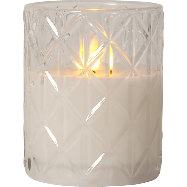 Balta LED svece no stikla Star Trading Flamme Romb, augstums 12,5 cm