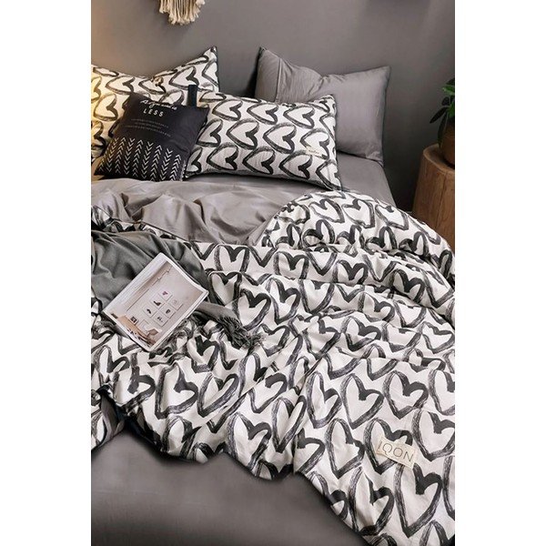 Balta/pelēka kokvilnas  gultas veļa vienvietīgai gultai 160x220 cm – Mila Home-image-1