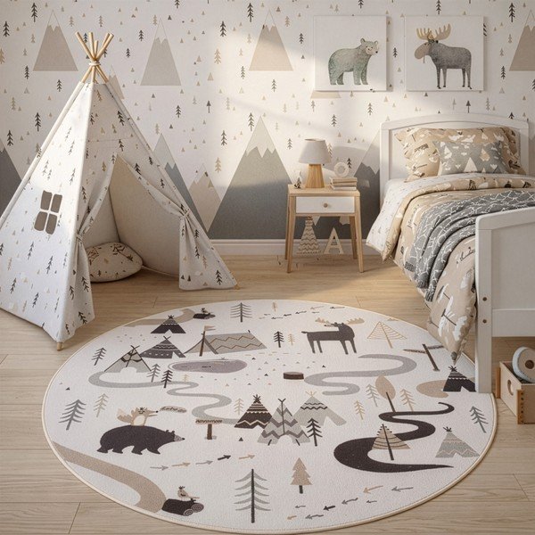 Krēmkrāsas mazgājams bērnu paklājs ø120 cm Coco 1135 – Ayyildiz Carpets-image-1