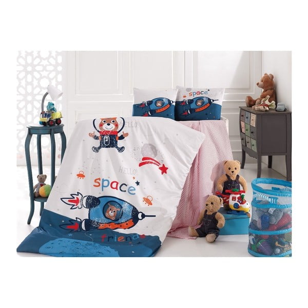 Kokvilnas gultasveļas komplekts bērniem Into Space, 100 x 150 cm