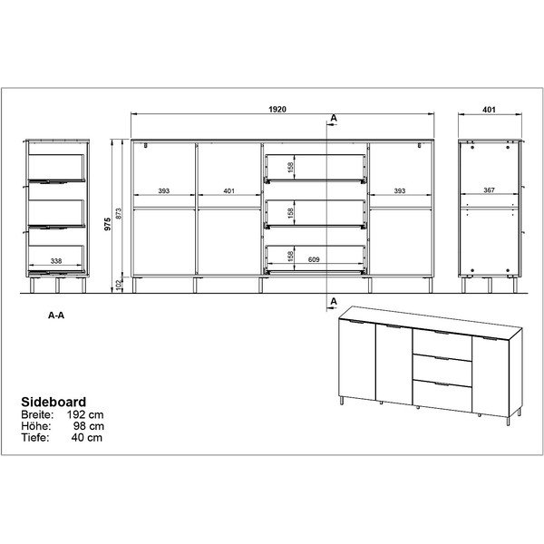 Gaiši pelēka zema kumode ar riekstkoka imitāciju 192x98 cm California – Germania-image-3