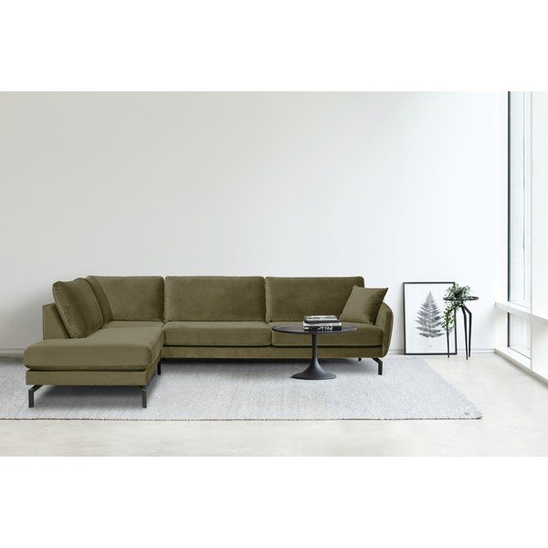 Zaļš samta stūra dīvāns Scandic Magic, kreisais stūris-image-1