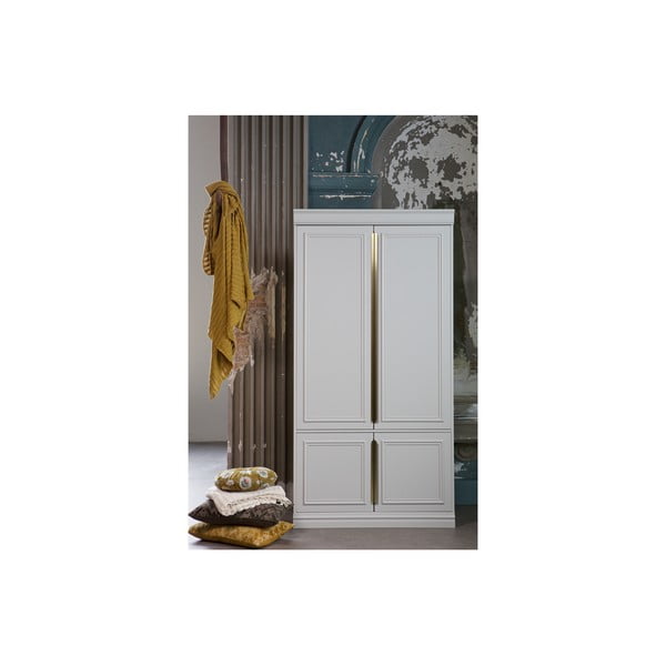 Gaiši pelēks priedes masīvkoka drēbju skapis 110x215x62 cm Organize – WOOOD-image-1