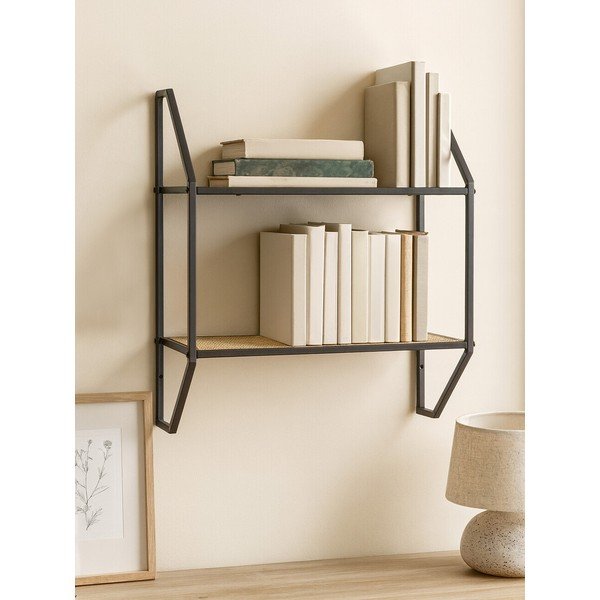 Melns/dabīga toņa daudzlīmeņu metāla sienas plaukts 61 cm Depok – Premier Housewares-image-2