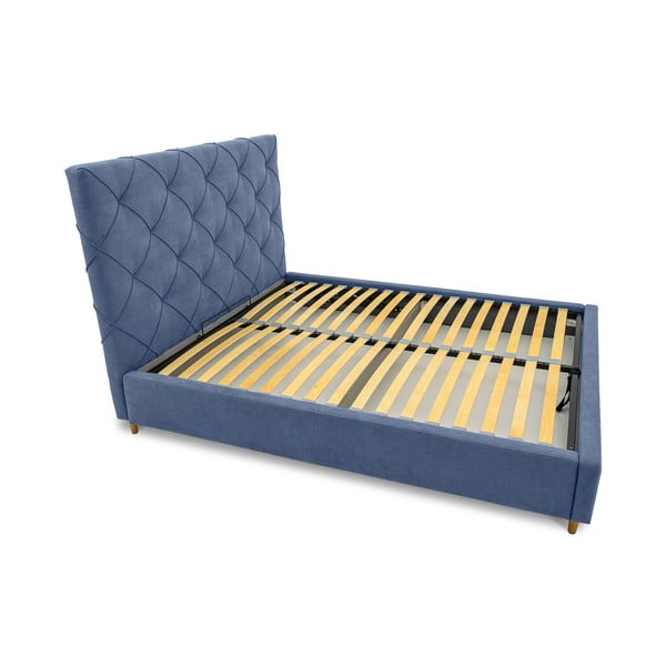 Zila polsterēta divvietīga gulta ar veļas kasti un redelēm 160x200 cm Bee – Scandic-image-4