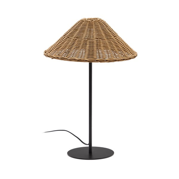 Melna/dabīga toņa galda lampa ar rotangpalmas abažūru (augstums 50 cm) Urania – Kave Home