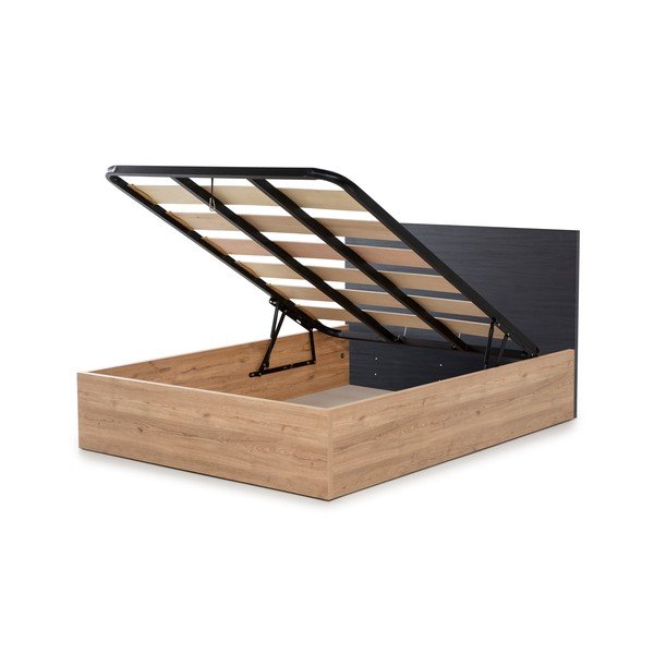 Pelēka divguļamā gulta ar uzglabāšanas vietu un režģi 160x200 cm Kronos – Marckeric-image-4