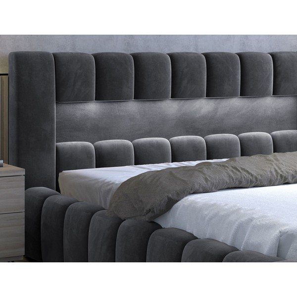 Pelēka polsterēta divvietīga gulta ar veļas kasti un ar redelēm 160x200 cm Lamica – ELTAP-image-4