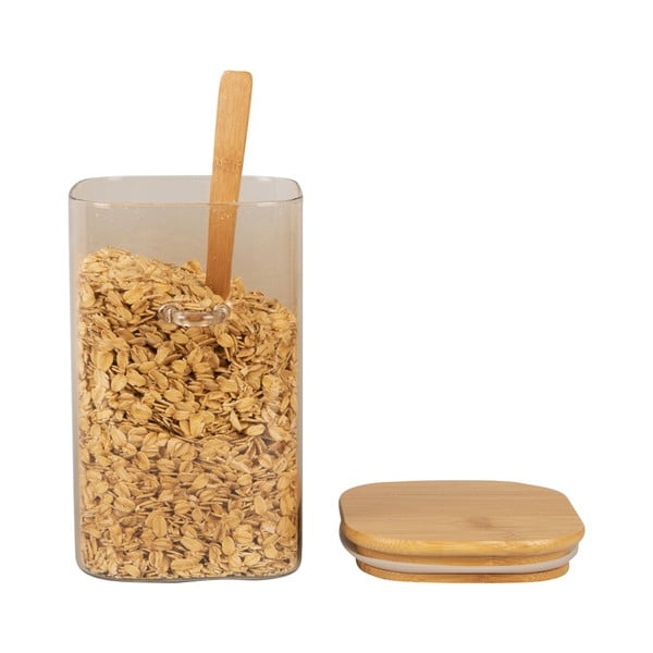 Brūna stikla burka ar koka vāku un karoti PT LIVING Kanistra, augstums 16 cm-image-2