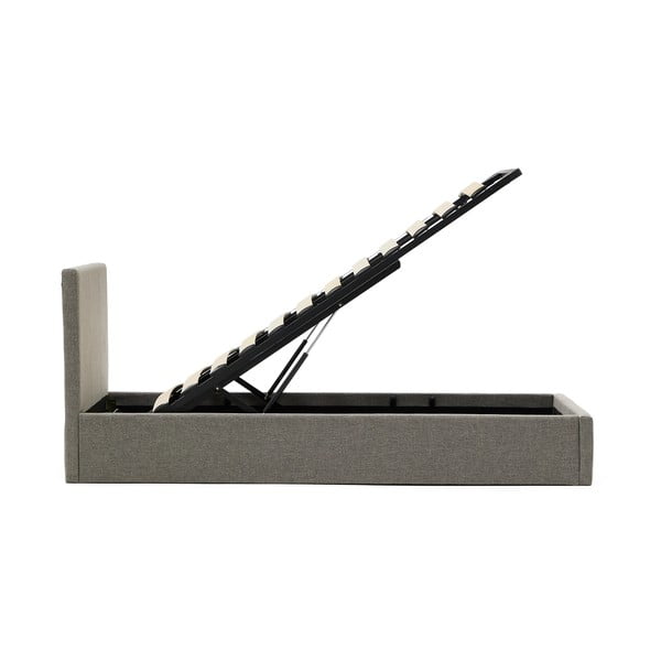 Pelēka polsterēta vienvietīga gulta ar veļas kasti un redelēm 90x200 cm Nahiri – Kave Home-image-3