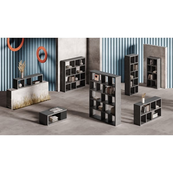 Pelēks grāmatplaukts ar betona imitāciju 150x83 cm Berlin – TemaHome-image-1