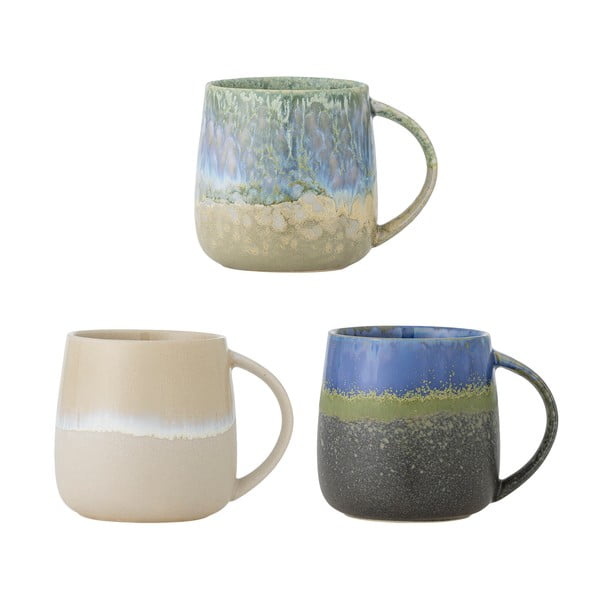 Zilas/bēšas akmensmasas krūzes (3 gab.) 460 ml Cloe – Bloomingville