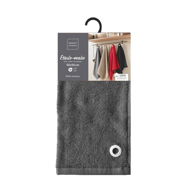 Antracīta pelēks frotē kokvilnas dvielis 50x50 cm Cuistot – douceur d'intérieur-image-3