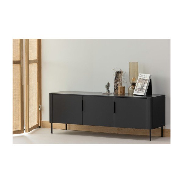 Matēti melns priedes masīvkoka TV galdiņš 154x56x44 cm Gunnar – WOOOD-image-1