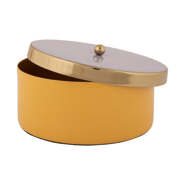 Dzeltena dekoratīva metāla uzglabāšanas kaste ø 16x6 cm Double Funky – PT LIVING-image-3