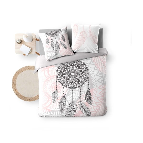 Balta/rozā divguļamā kokvilnas gultas veļa 200x200 cm Namaste – douceur d'intérieur-image-2