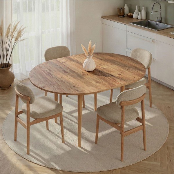 Apaļš izvelkams ēdamgalds ar papildu galda virsmu ar priedes koka imitāciju ø 100 cm Viona – Kalune Design-image-2