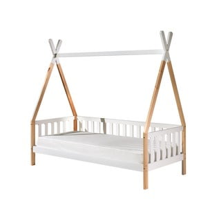 Balta bērnu gulta ar barjeru Vipack Tipi, 90 x 200 cm