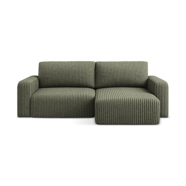 Zaļš velveta salokāms stūra dīvāns ar uzglabāšanas vietu (ar labo stūri/ar zvilni) Kona – Makamii